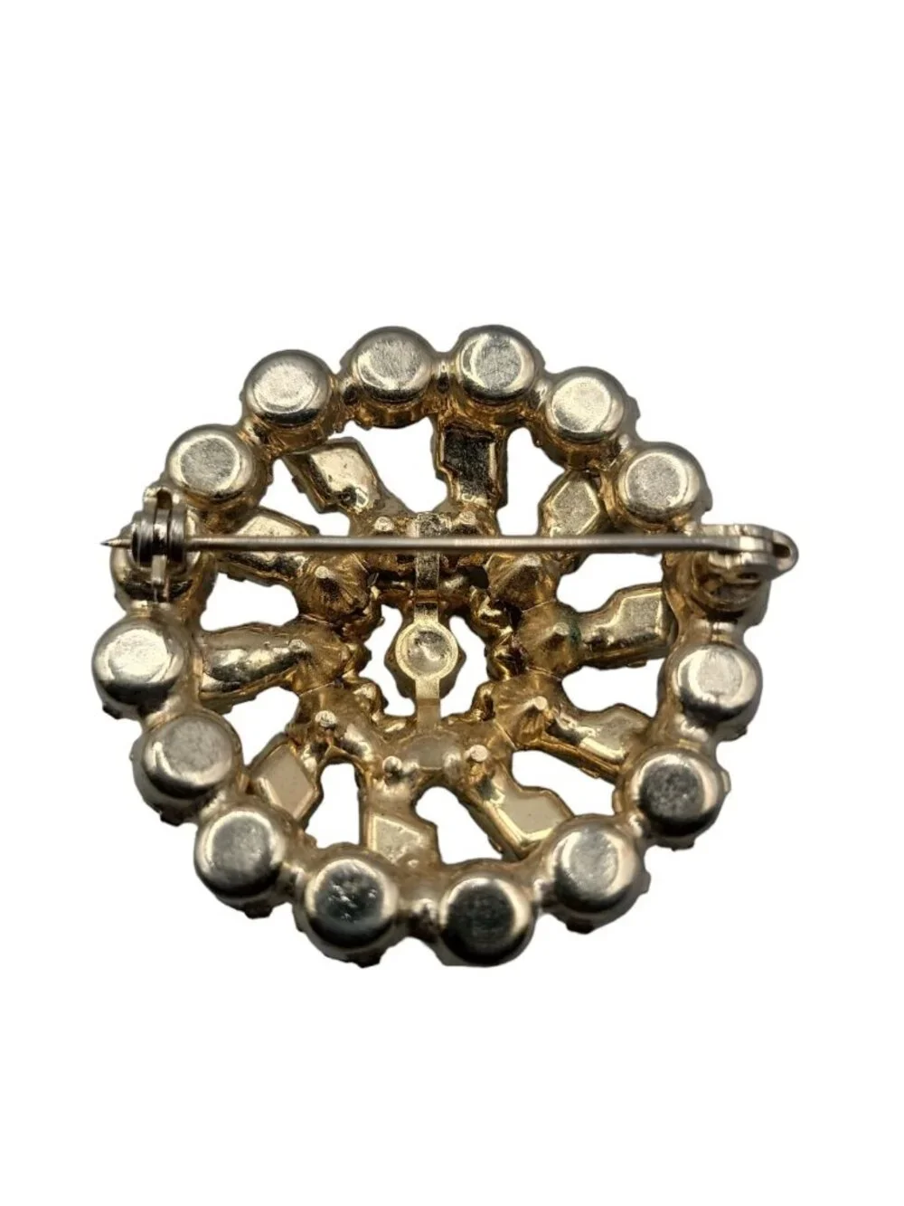 MCM Layered Cluster Brooch Round Crystal Navette Rhinestone Pin Unsigned Vintage